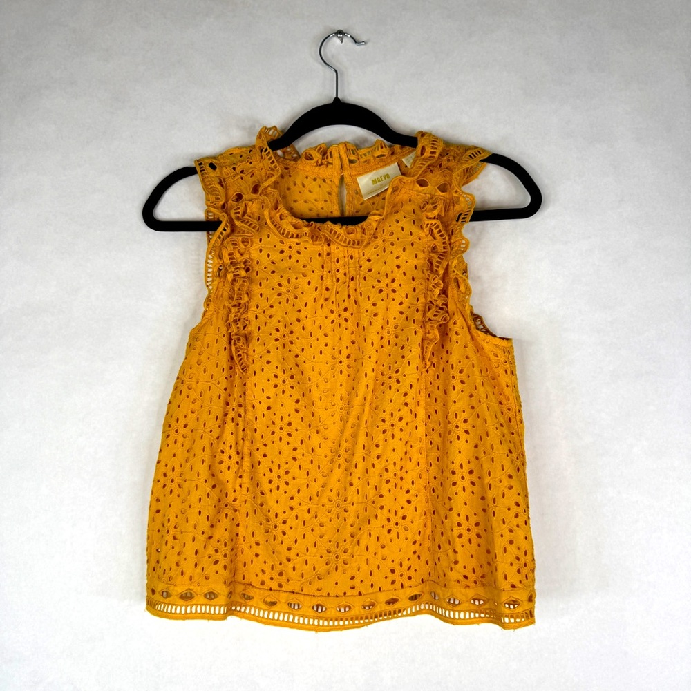 ANTHROPOLOGIE / MAEVE Tilly Eyelet Blouse - Marigold Yellow - Sz 0 - Picture 4 of 12